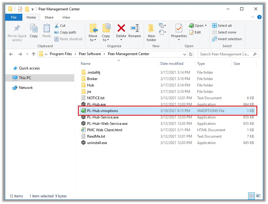 Example location of the PL-Hub.vmoptions file