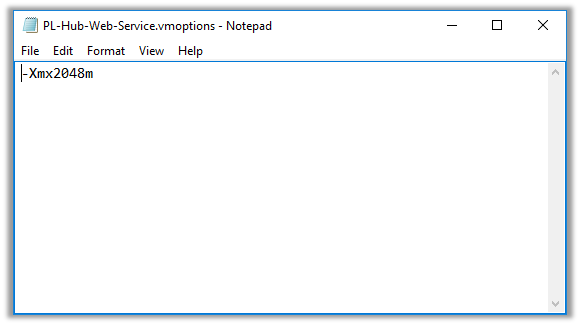 Example PL-Hub-Web-Service.vmoptions file