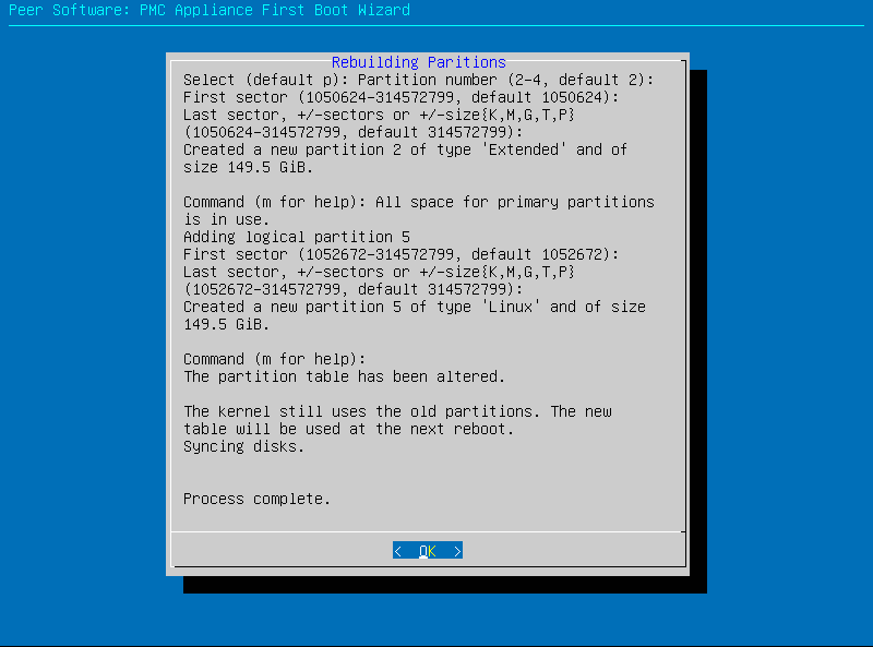 Rebuilding Partitions screen