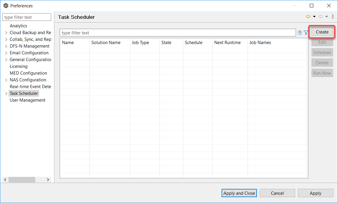 PeerGFS Preferences screenshot - Task Scheduler page