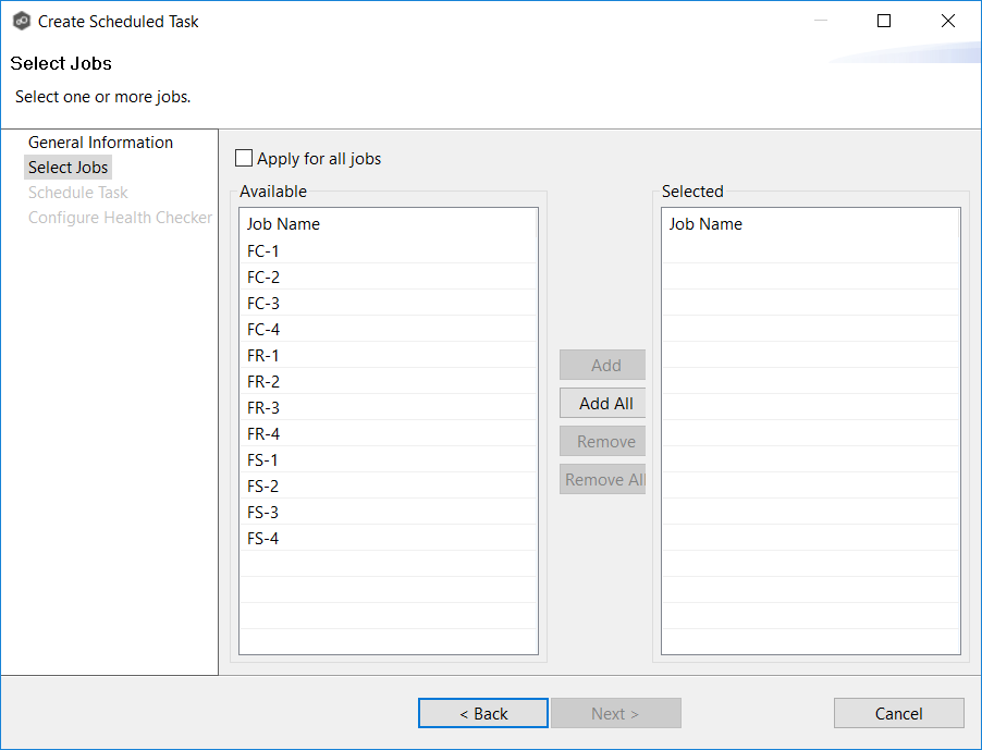 Create Scheduled Task wizard screenshot - Select Jobs page