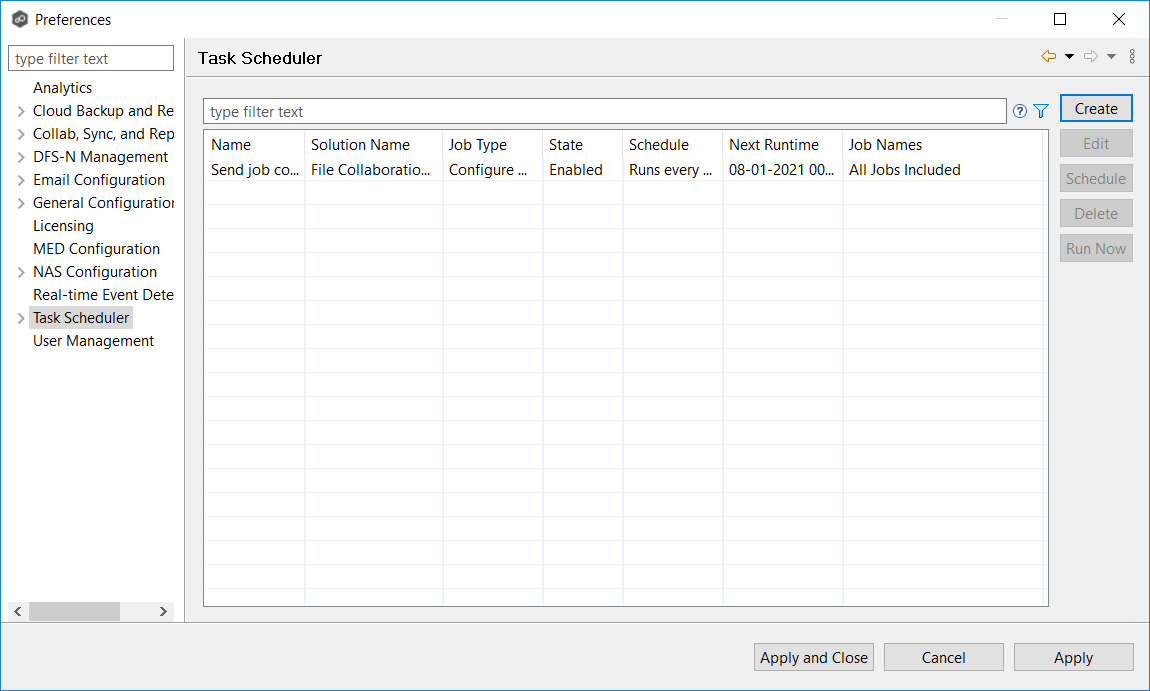 Create Scheduled Task wizard screenshot - Task table