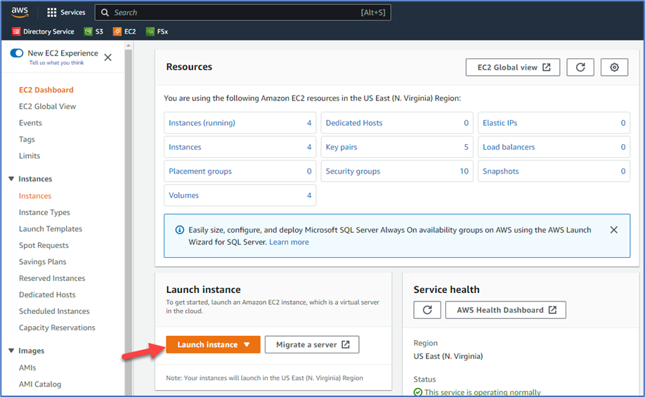 EC2 console image