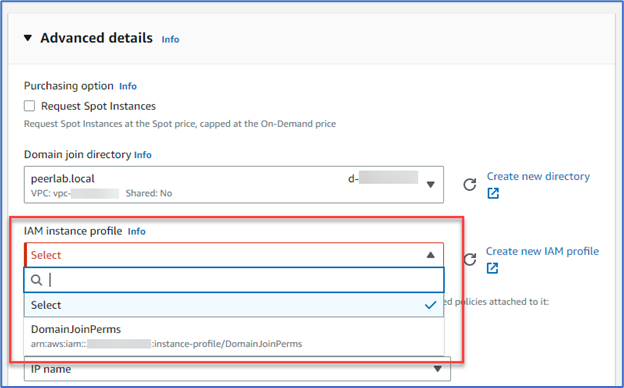 Advanced details - IAM instance profile image