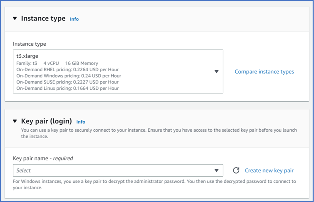 Instance type and key pair image