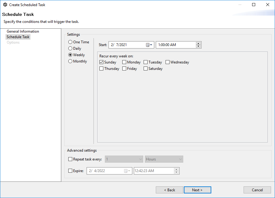 Select backup start date and time image 