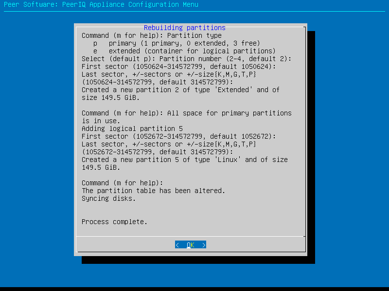 Rebuilding partitions screen