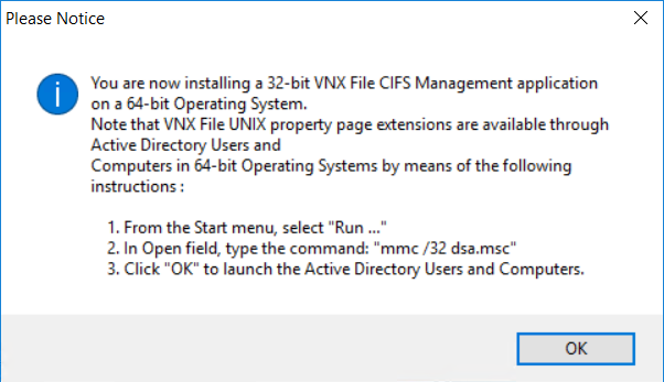 Install Unity Mgmt Tool - Notification about installing 32-bit version.png